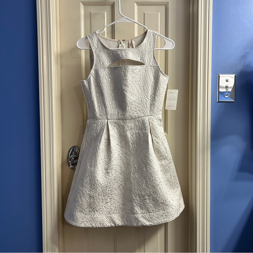 Frenchi Ivory Egret Metallic Brocade Dress